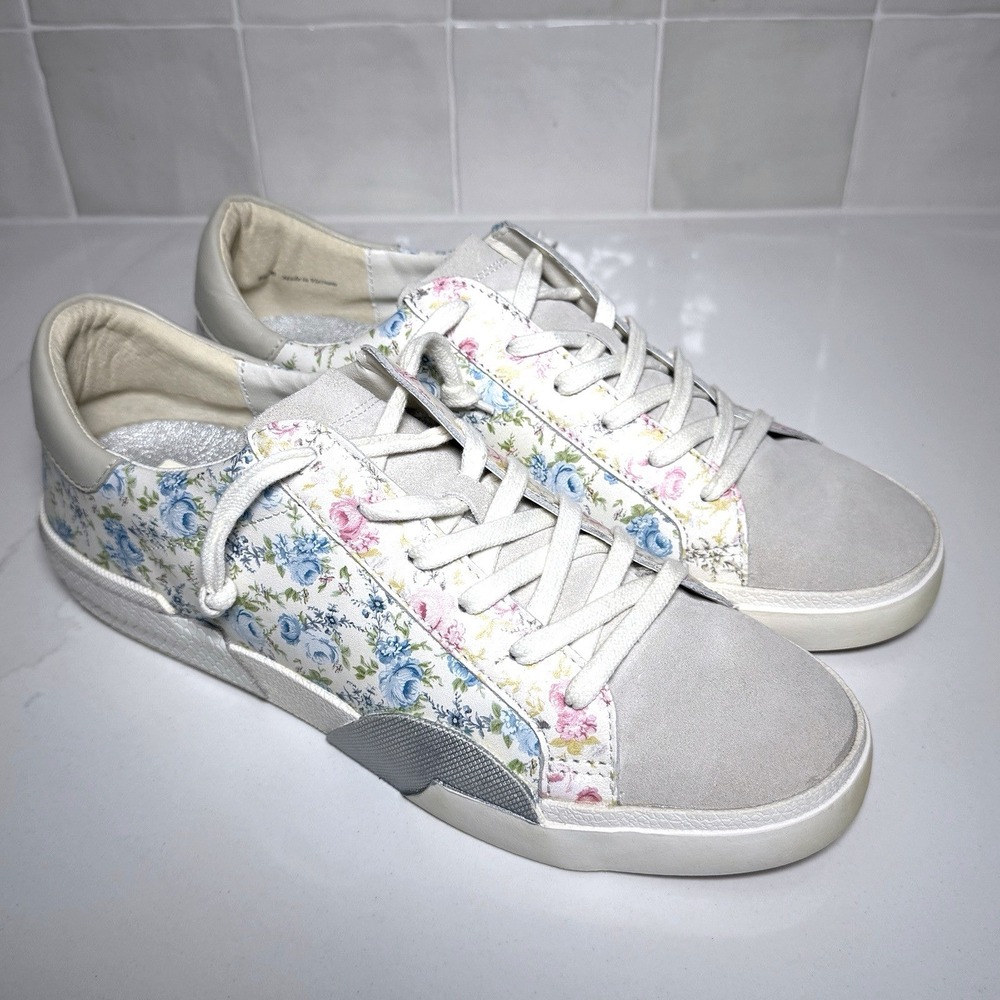 Dolce Vita Zina Fashion Sneaker Women 10 White Floral Suede Low Top Lace Up